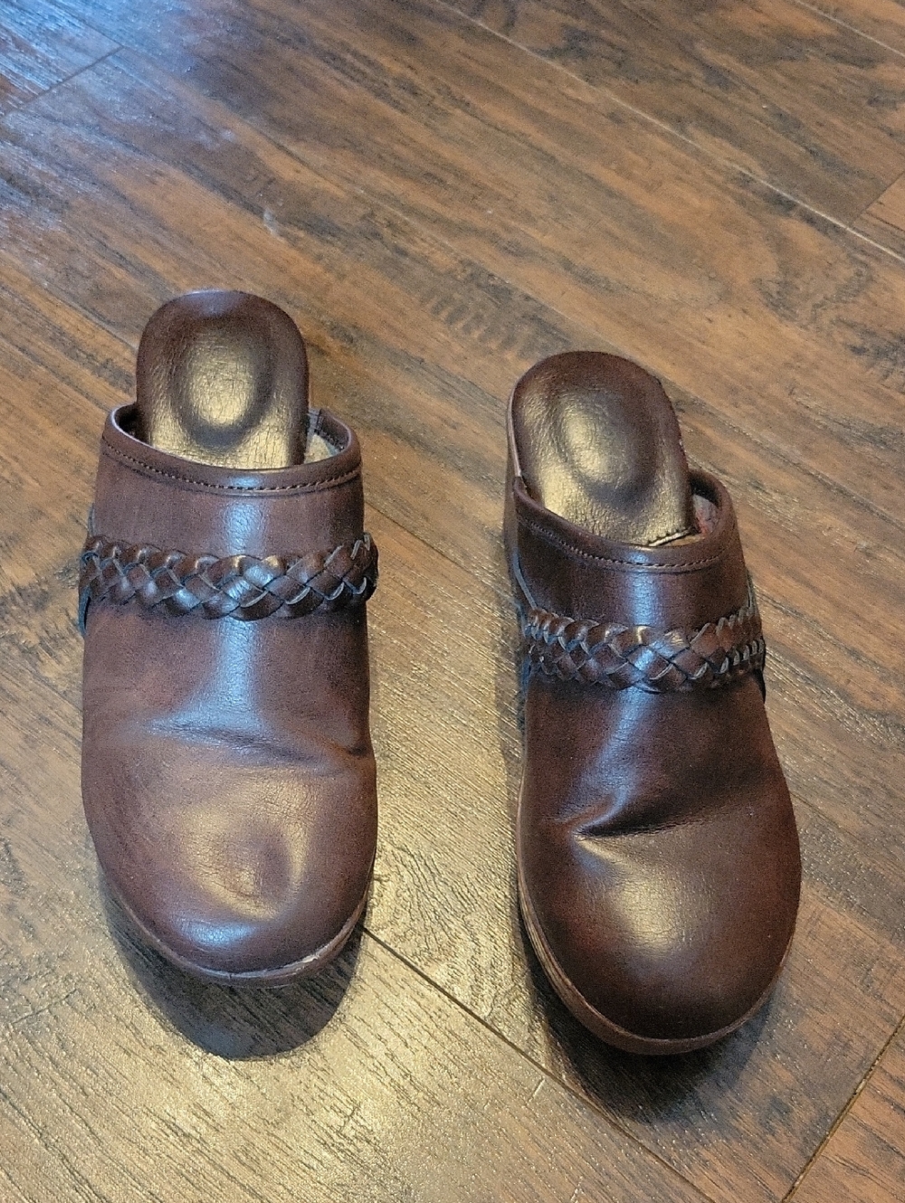BOC Brown Leather Braided Clog Mules